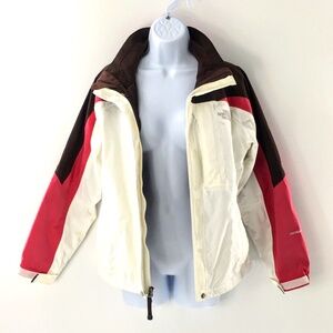 The North Face Womens 3 in 1 Hyvent Shell Zip Out Jacket White Pink Brown Sz XS